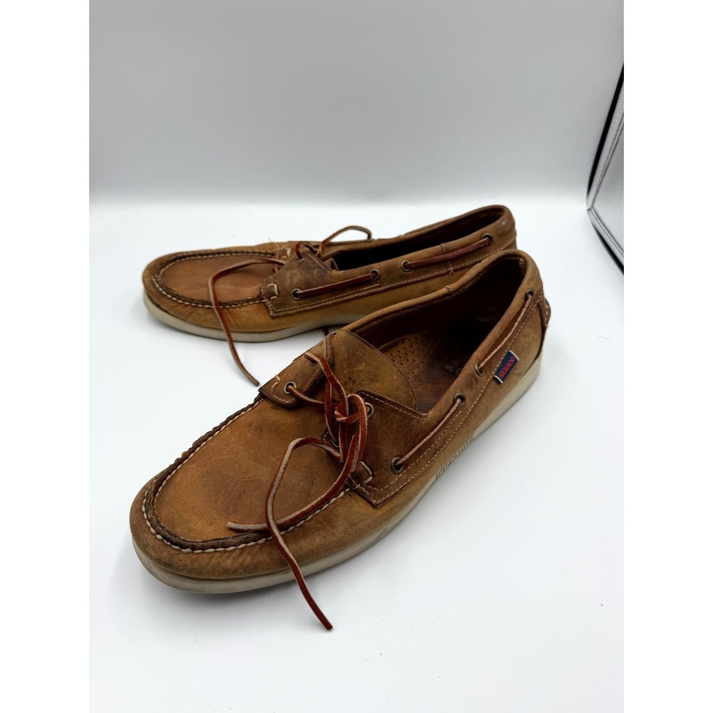Sebago Docksides Portland 72652 Mens 13 W Tan Crazy Horse Leather Boat Shoes